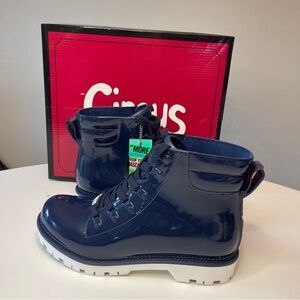 Circus by Sam Edelman Kascade Shiny Navy Rain Lace Up Boots Women's Sz 9 M